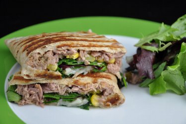 Toasted Whole-wheat Flatbread or Tortilla Filled with Tuna Mixture