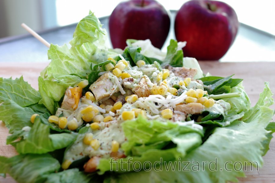 Light Chicken Sandwich in Salad with Avocado Dressing | fitfoodwizard.com