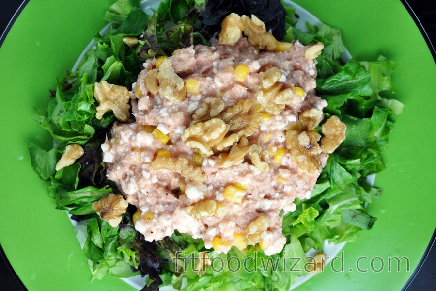 Tuna Salad With Cottage Cheese Corn And Walnuts Fitfoodwizard Com